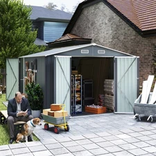 Outdoor Metal Storage Shed Utility Tool Storage w/Lockable Door for Garden Patio