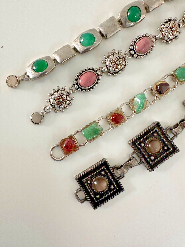 Bracelet Links Lot of 4 Cabochon Beads Brown Green Stunning 77.5