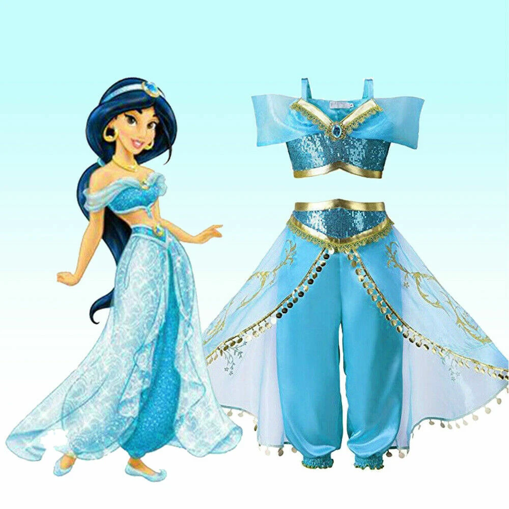 Princess Kids Girls Cosplay Aladdin Costume Jasmine Fancy Dress