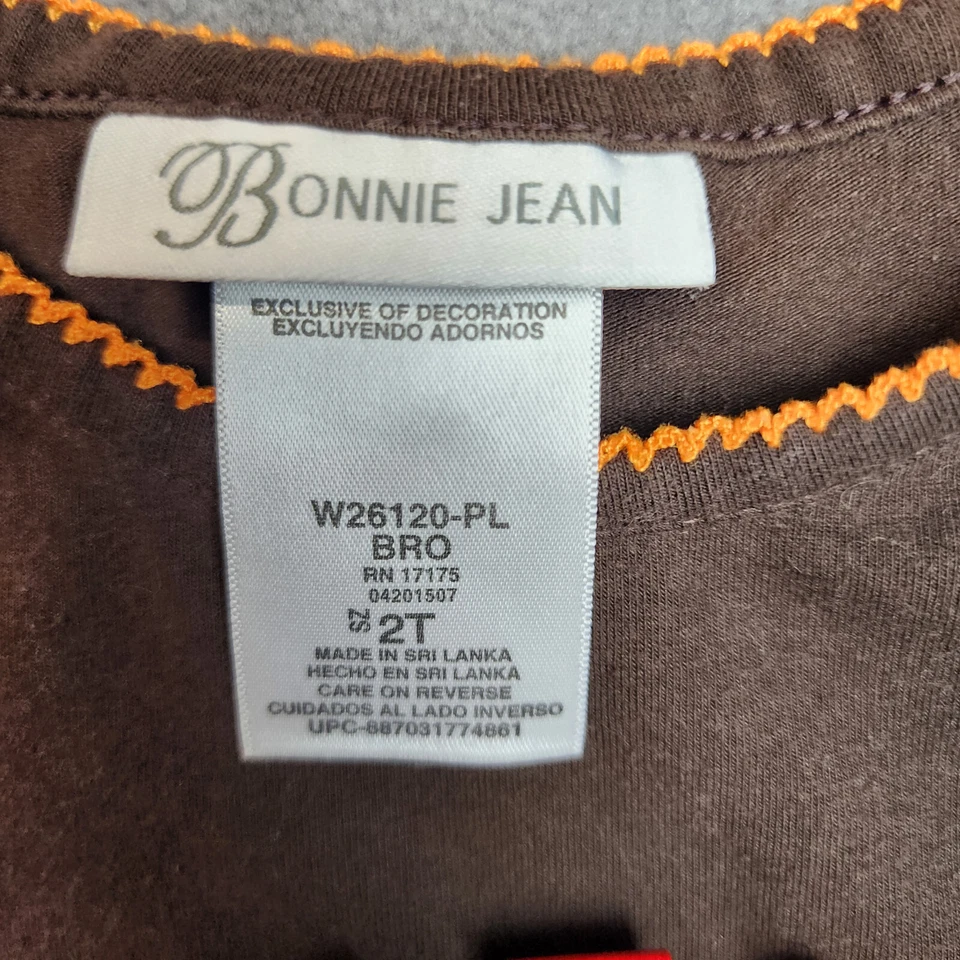 Bonnie Jean 土耳其感恩节衬衫女孩尺寸 2T 棕色幼儿上衣 — 第 3/4 张图片