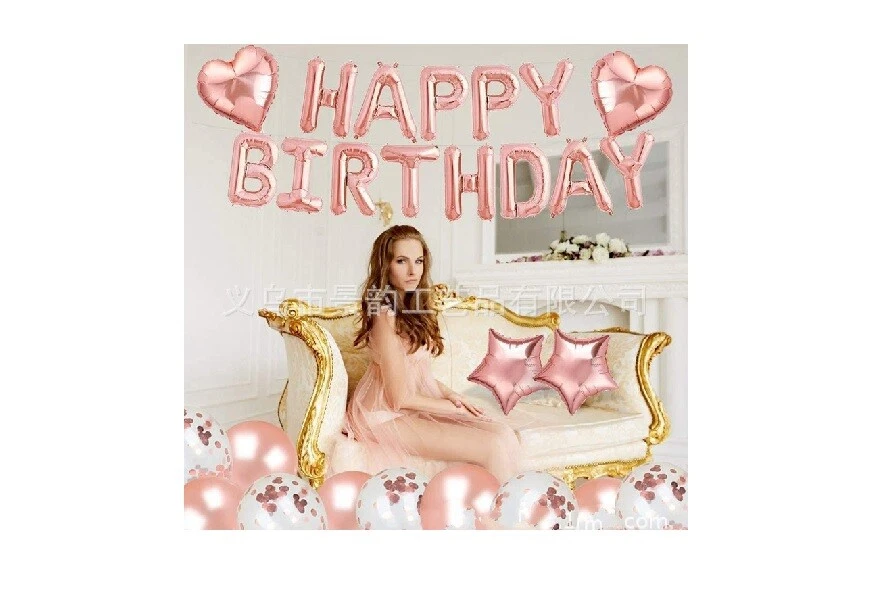 Globos de fiesta de cumpleaños de oro rosa de 50 piezas decoración de papel aluminio de letras de feliz cumpleaños Foto 4 de 4