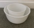 Vintage ~ Glasbake for Sunbeam ~ 2 White Milk Glass Mixing Bowls ~ #12 & #16