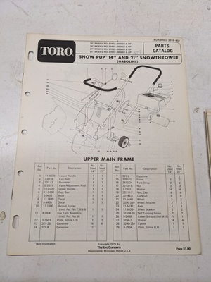 #ad TORO PARTS CATALOG LIST BOOK MANUAL SNOW PUP 14 21” SNOWTHROWER 31407 31507 $14.24