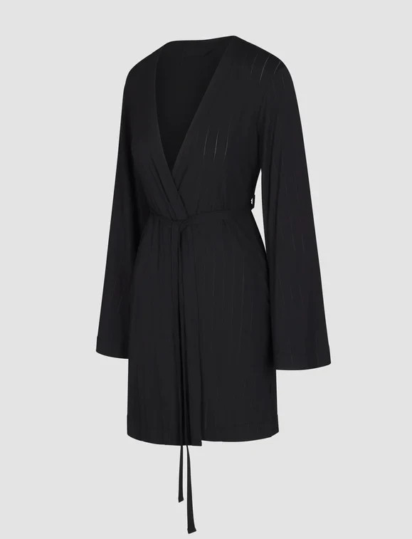 Savage X Fenty Sleek Stitch Sleep Short Robe Black Caviar Womens XS/S NEW