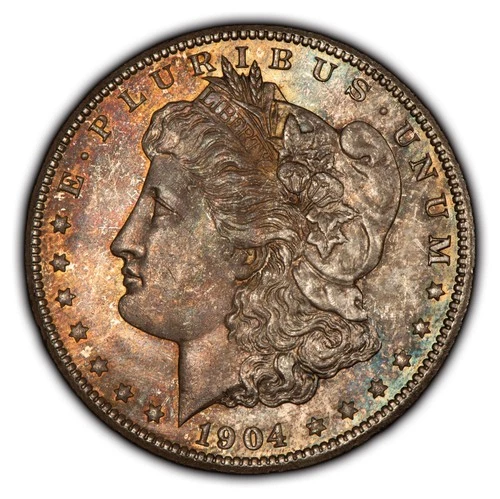 1904-O $1 Morgan Silver Dollar - PQ Deep Rainbow Toning - BU - SKU-D3938