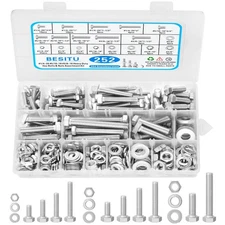 252Pcs Hex Bolts and Nuts Assortment Kit, 1/4-20, 5/16-18, 3/8-16 Assorted Bo...