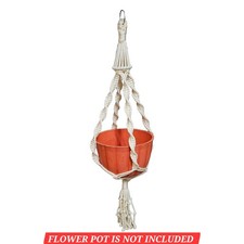Vintage Macrame Yarn Plant Pot Holder MCM Boho Ivory 40" Hanging