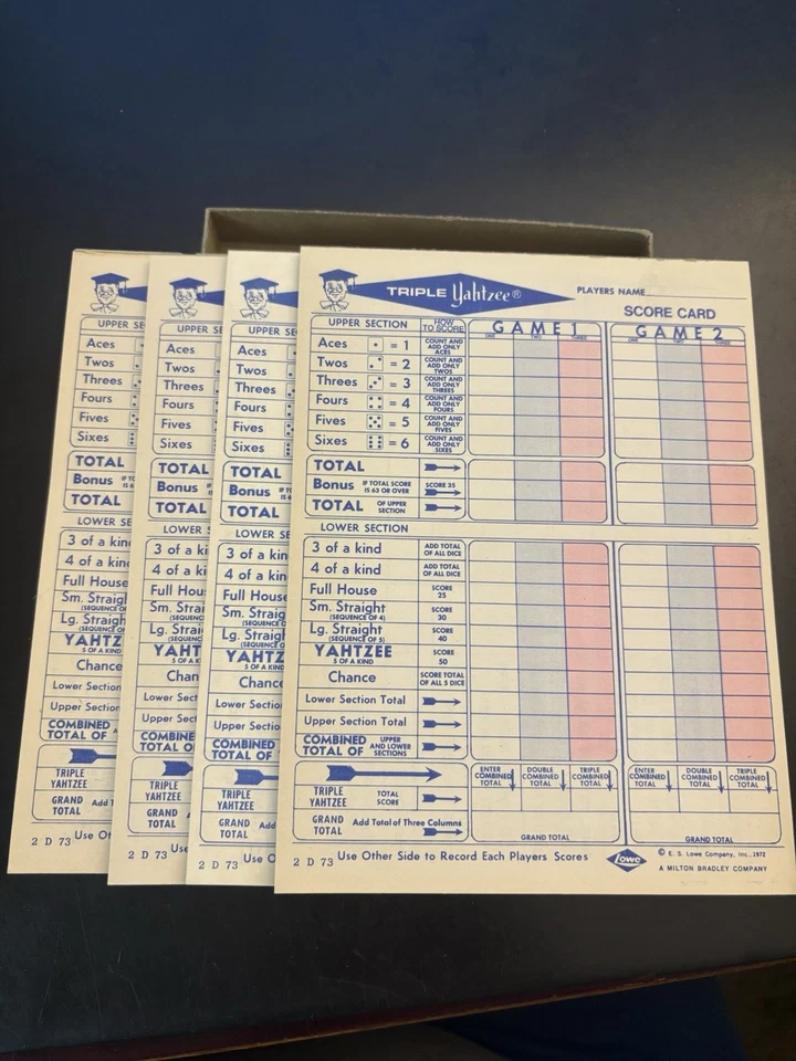 Vintage Triple Yahtzee 1973 Score Cards 4 Pads Lowe Milton Replacements - Image 2 of 4