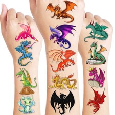 96PCS Dragon Temporary Tattoos Stickers Pre-Cut for Kids Large, Multicolor