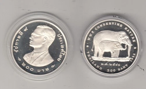 Thailand 1998 WWF 200 Bath silver proof coin. Scarce and going cheap