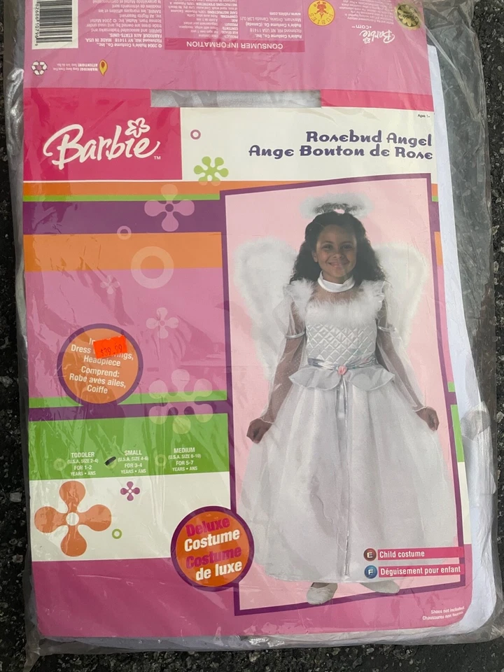 BARBIE White Angel Dress Girls Costume WITH Halo & Wings, Size S (4-6) BRAND NEW - Image 2 of 4
