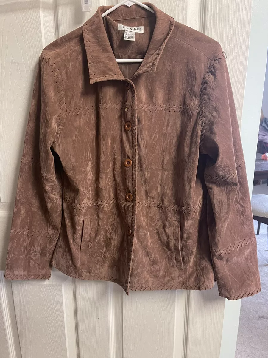 paris je t'aime Jacket Cost Blazer vintage size Large Faux Suede Brown Button