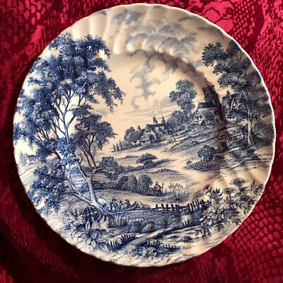 10'' Ridgeway Meadowsweet Blue & White Ironstone Plate Pastoral England