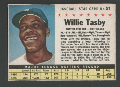 1961 Post Baseball Card #51A Willie Tasby-Boston Red Sox Poor Card