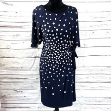 Tahari Asl Dress Women’s 8 Blue/White Sheath Faux Wrap Jersey