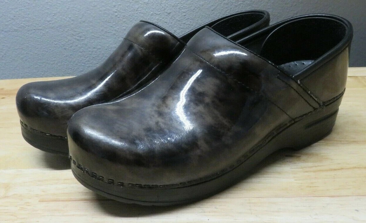 Dansko Patent Genuine Leather Clogs Wedge Nurse Shoes Green Marble