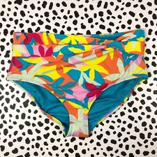 Lands End Multicolored Retro Floral High Waist Bikini SWIM BOTTOM Reg. 18 529647