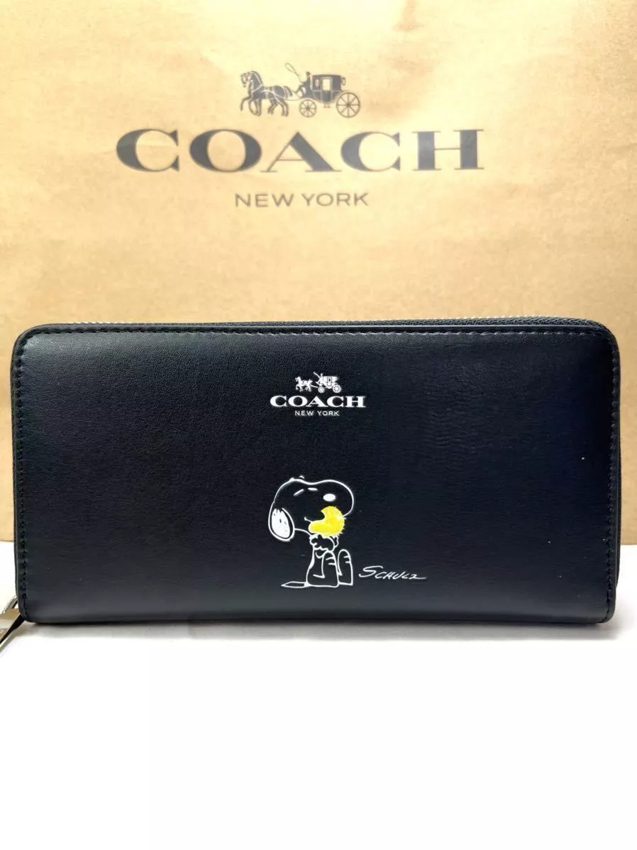 COACH Peanuts Snoopy collaboration leather long wallet limited edition Black
