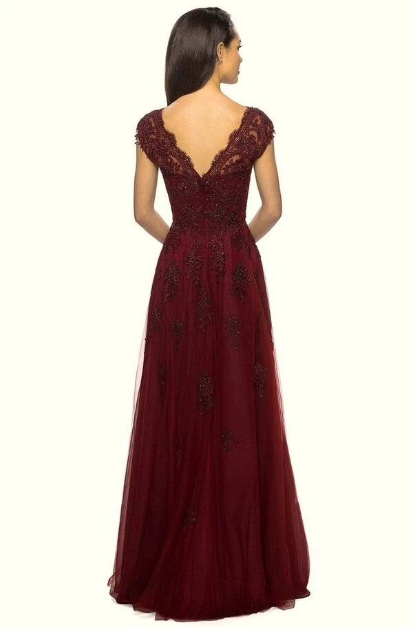 La Femme Burgundy Embellished Tulle & Lace A-Line Gown Size 14 $599 - Image 2 of 2
