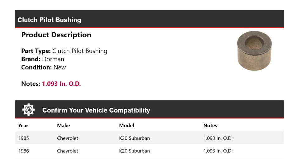 Buje piloto embrague Chevrolet K20 Suburban Dorman 1985-1986 Foto 2 de 4