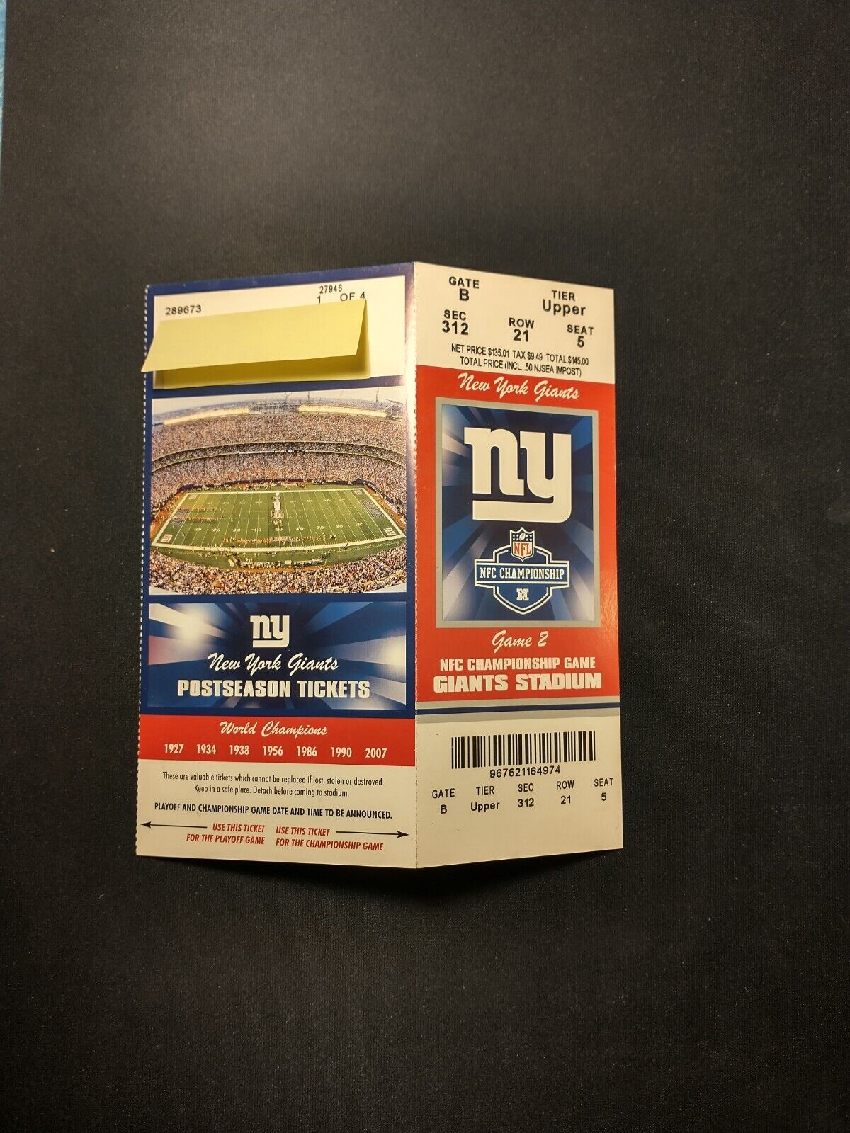 N.Y. Giants Vs Green Bay Packers Ticket Stub, Game 2 NFC Championship Game.2010
