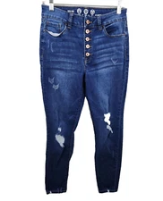 Rewash Womens Size 9/29 Blue High Rise Distressed Button-Fly Skinny Jeans