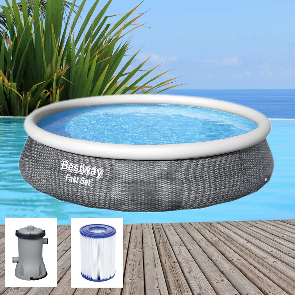Bestway Fast Set 396x84cm Pool mit Filterpumpe Gartenpool Planschbecken Rattan