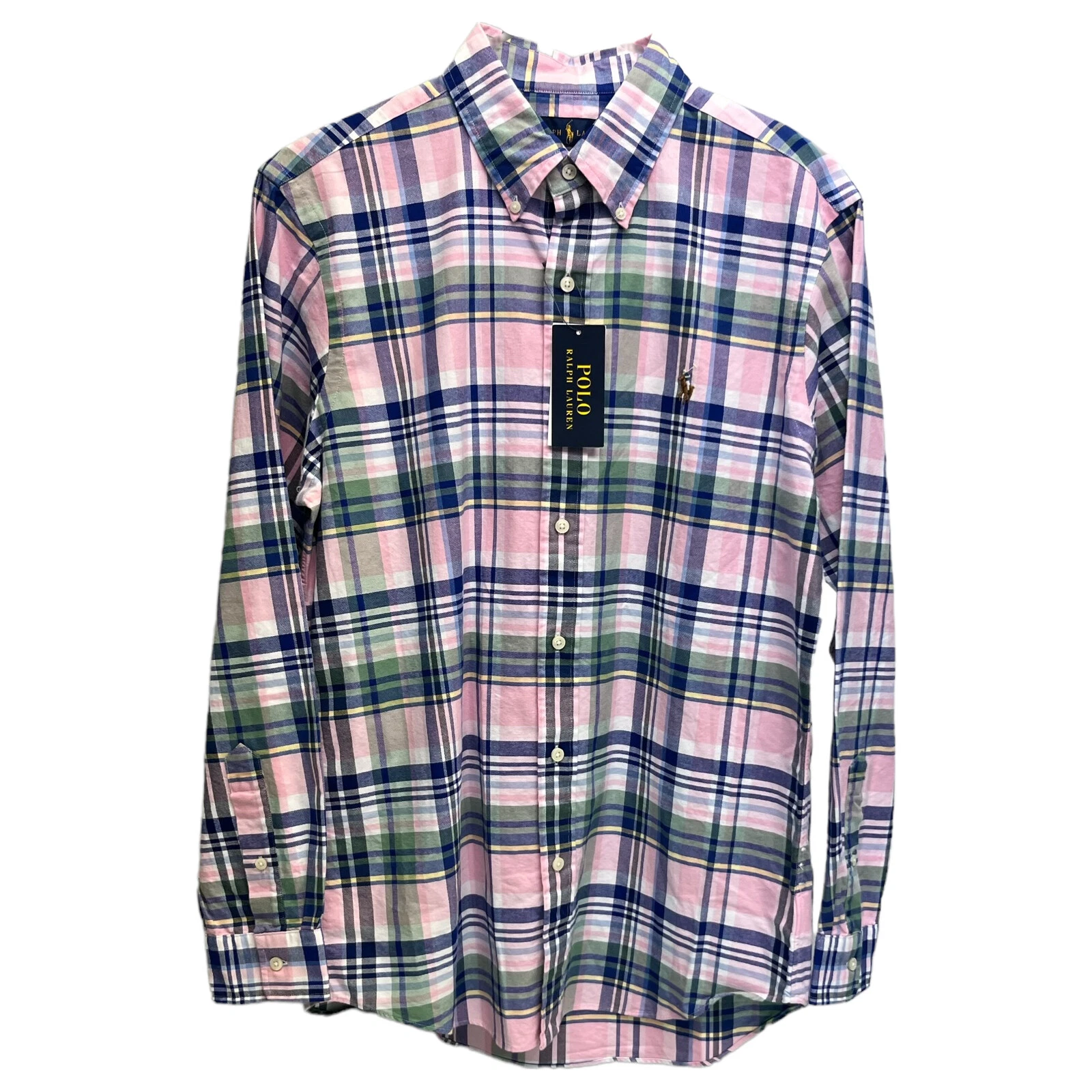 Polo Ralph Lauren Long Sleeve Shirt Pink Green Blue Plaid 100% Cotton Oxford $98