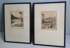 Donald Crawford Drypoint Etchings English "Ashness Bridge" & "Lovely Ullswater"