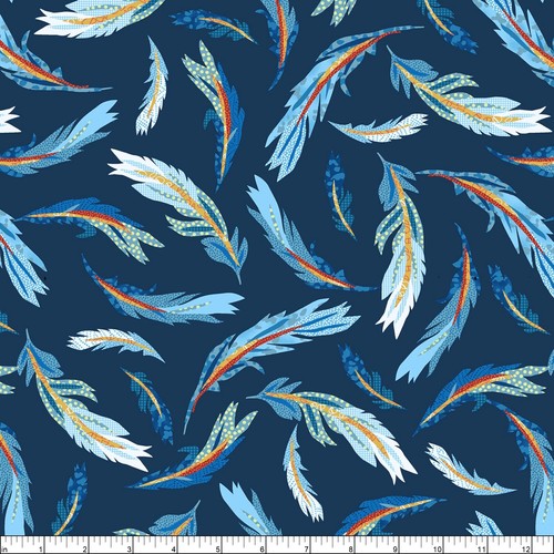 Studio E - Zooming Chickens - Tossed Feathers - Teal, Fabric BTY - Picture 2 of 5