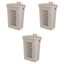 Sterilite Ultra Wheeled Hamper, Laundry Basket with Lid and Handle, Grey, 3 Pack