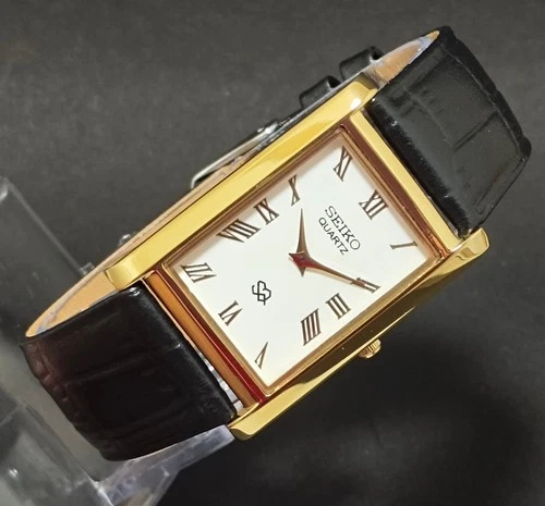 Vintage Seiko Slim Tank White Face Quartz New Battery Men's Wrist Watch