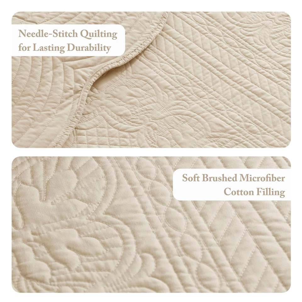 Juego de edredón Toscana - Diseño casual de costuras damasco cubrecama ligero... Foto 3 de 4