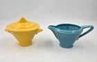 FIESTA Homer Laughlin Harlequin Sugar Bowl & Creamer Set Yellow & Turquoise MCM