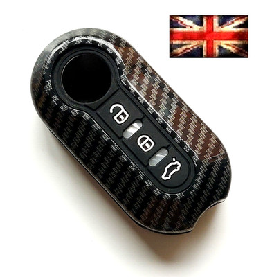 Carbon Key Cover for FIAT 500 PANDA PUNTO BRAVA ABARTH 3 Button Case Remote Fob
