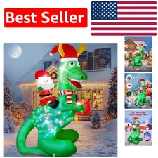 Vibrant 8FT Dinosaur Inflatable with Santa - Easy Setup Holiday Display