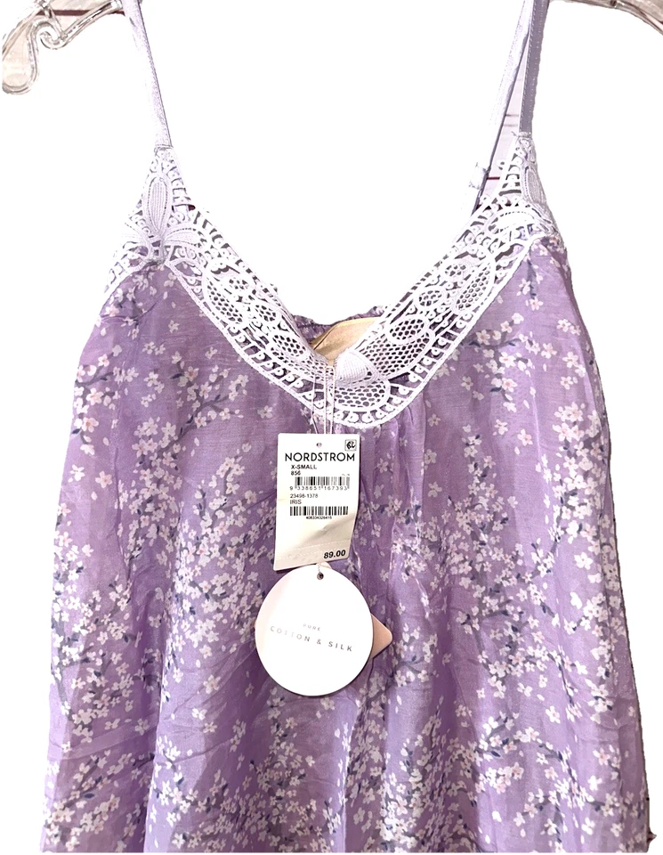 PAPINELLE NUEVO CON ETIQUETAS Talla XS Algodón Seda Floral Vestido para Dormir Vestido Iris Púrpura $89 Foto 2 de 4