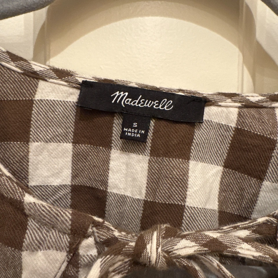 Madewell Gingham Collared Puff Sleeve Mini Dress Sz S Retro Style Boho - Image 2 of 4