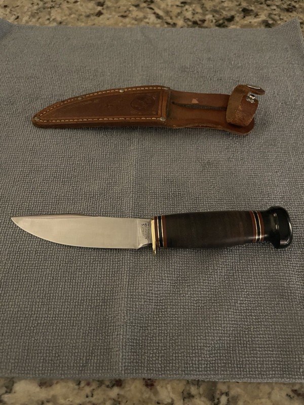 Vintage Marbles Woodcraft Knife w/ Brown Leather Sheath Gladstone Michigan USA