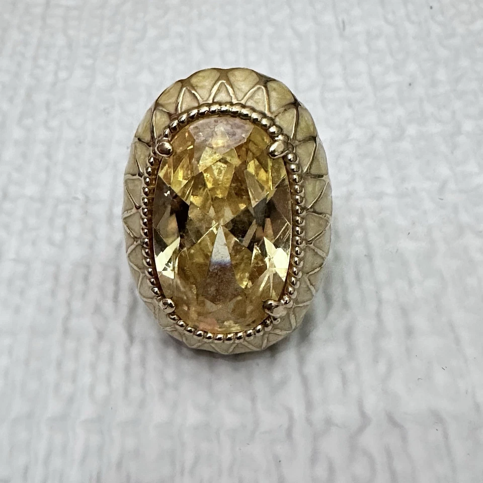 复古 Big CZ 鸡尾酒戒指 黄色水晶珐琅 Harlequin 马赛克乐队 签名 — 第 4/4 张图片