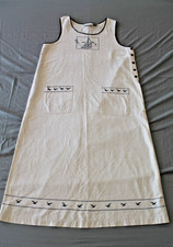 Lemon Grass Linen Cotton Embroidered Birds Coastal Dress Sleeveless Large