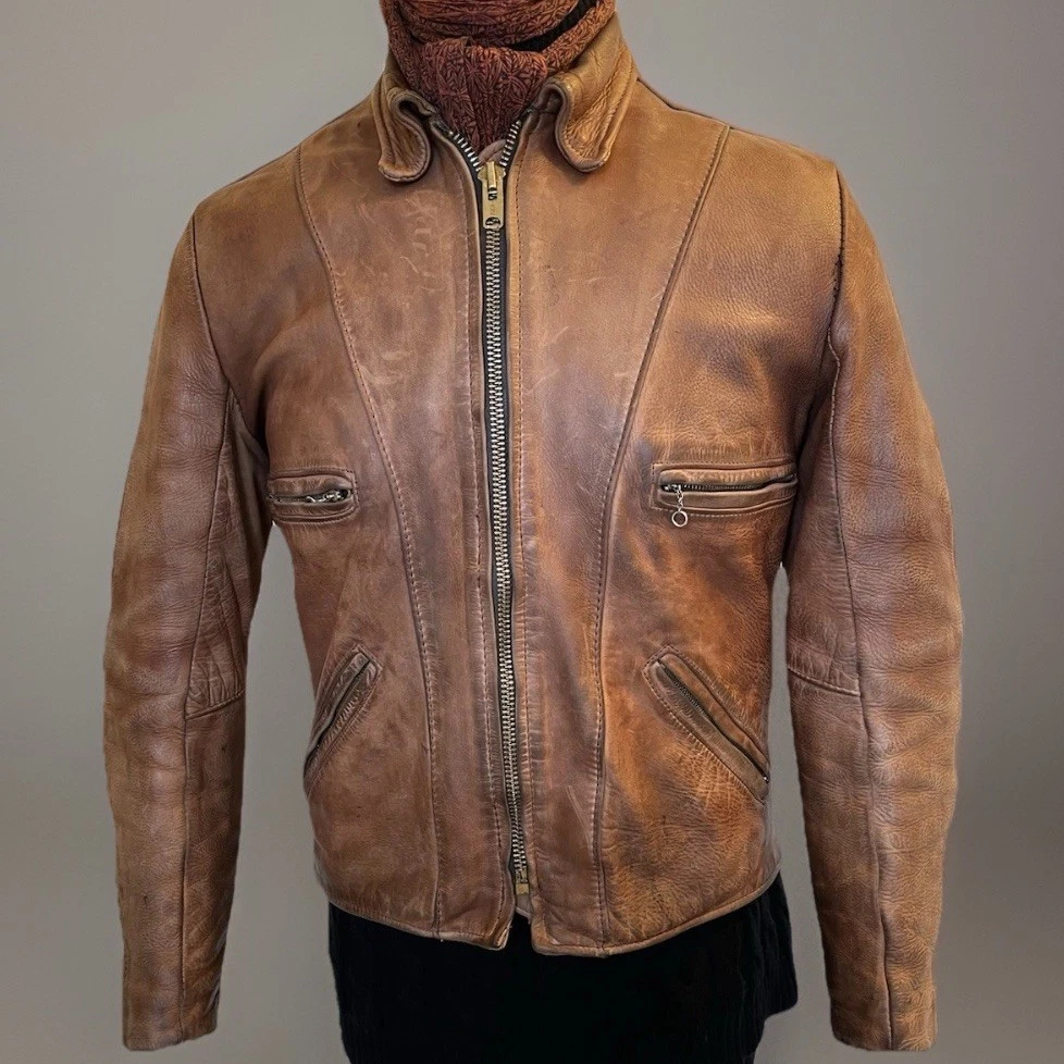 Vintage Vanson Leather Motorcycle Jacket Model F USA Talon Zipper