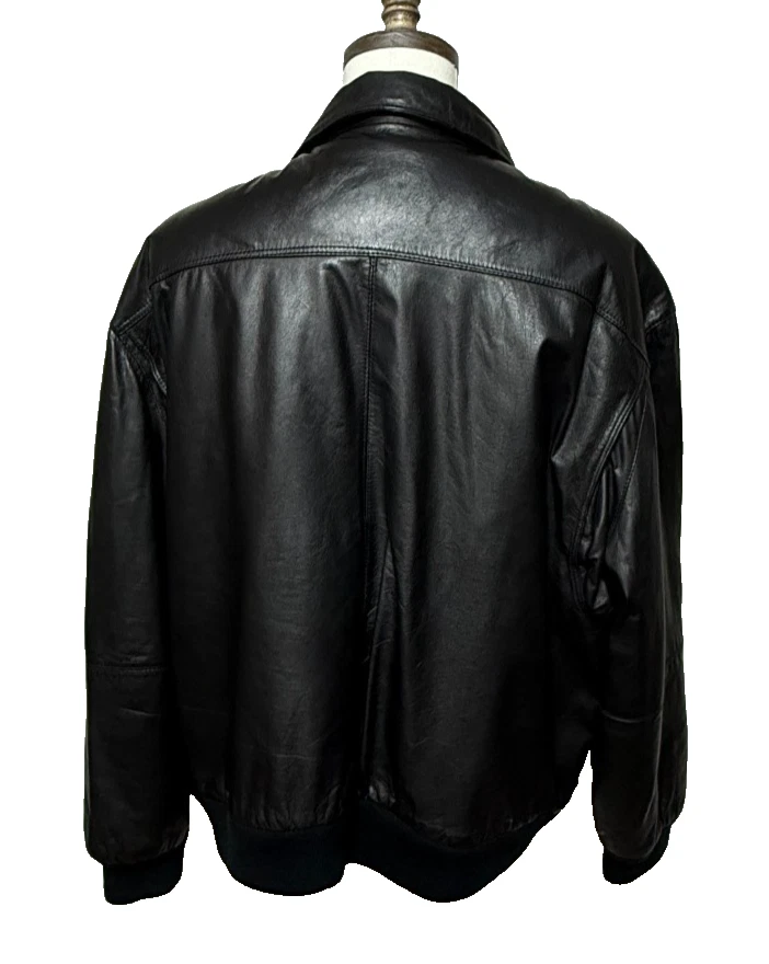 Vintage Members Only Leather Jacket Mens 3X Black Sherpa Lined Bomber Full Zip - Image 2 of 4