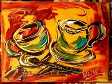 COFFEE TIME   ABSTRACT ARTWORK DECO canvas painting  Original Oil Painting efe7T
