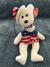 Ty Retired Beanie Baby Sam the Bear. Supporting Independence (WHITE VERSION)