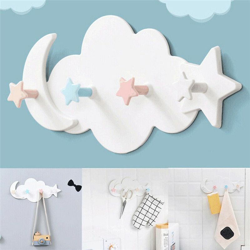 Cloud Star Moon Wall&Door Hook Bathroom Bedroom&Kids Room Hanger