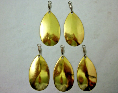 5 SPINNER BLADES SMOOTH BRASS #8 INDIANAS 2&1/8" w/ ball bearing swivels