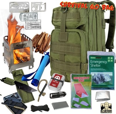Go Bag Survival Ferro Rod Tent Sleeping Bag Charcloth Stove Knife First Aid Kit