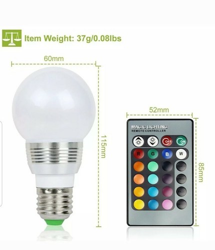 (×2)16 Color E27 RGB Changing Magic Light 3W Led Bulb + Wireless Remote Control - Picture 2 of 3