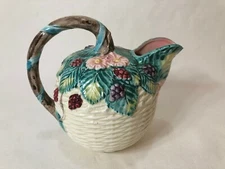 The Haldon Group "Blackberry" Basket Weave 1988 Hanpainted Pitcher, 7" Tall